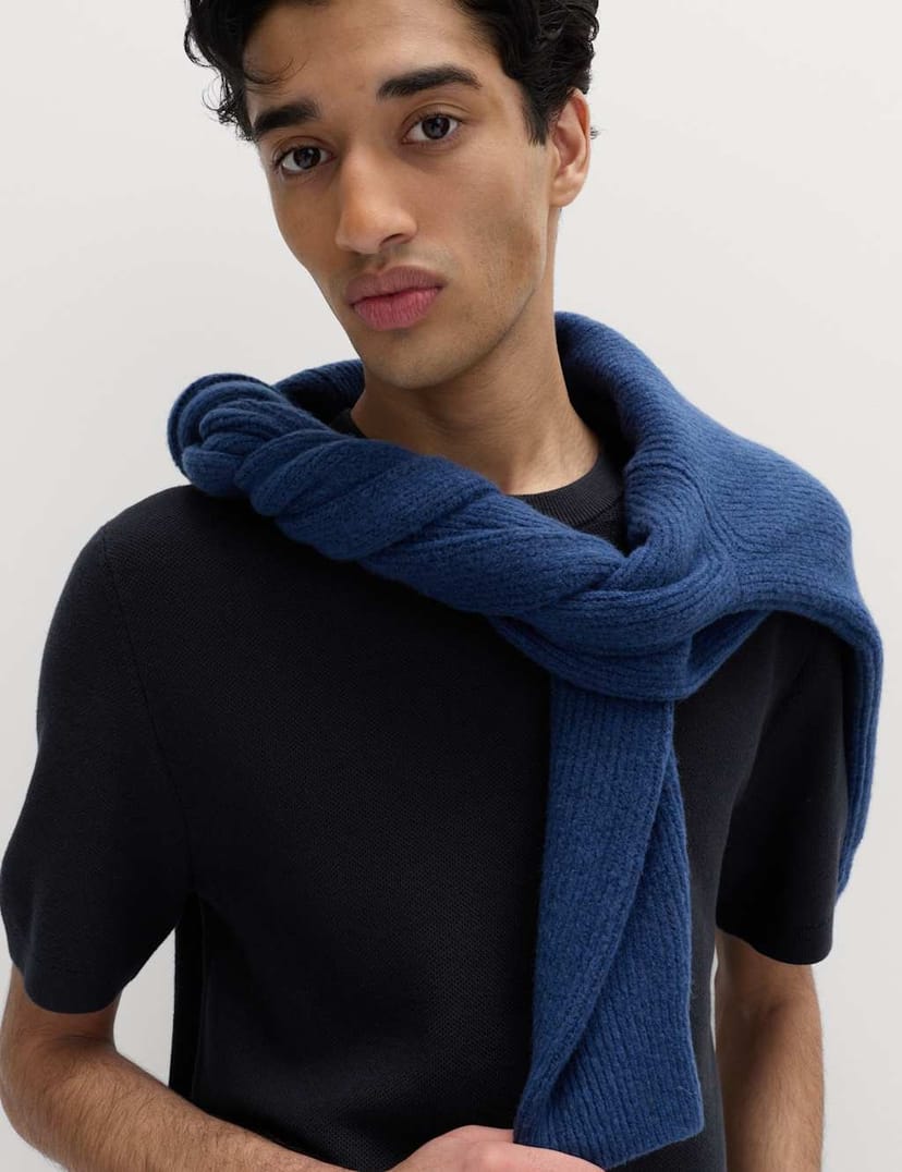 Marks & Spencer M&S Cotton Rich Textured Knitted T-Shirt Navy - 1