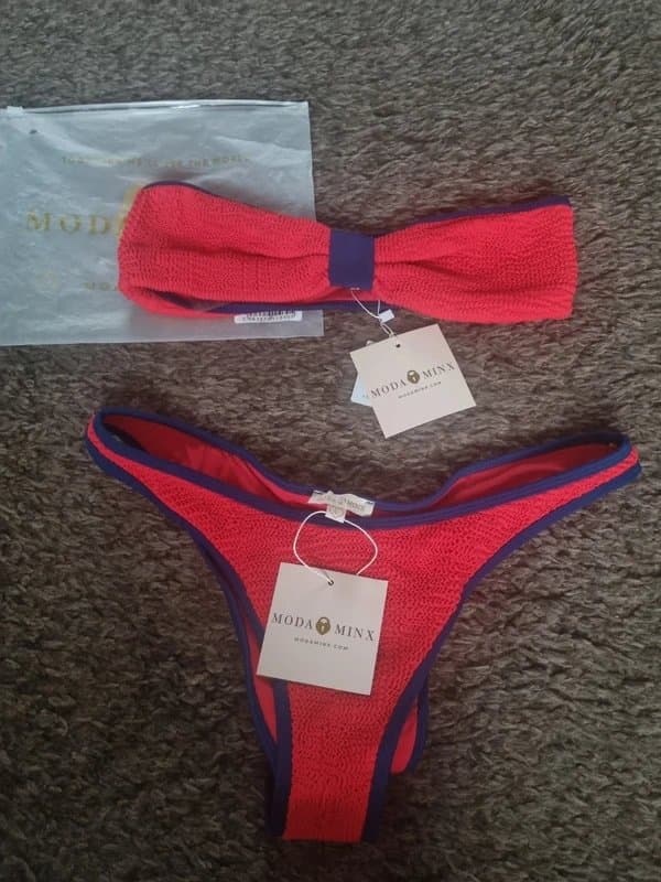 Moda Minx Moda Minx red and blue contrast scrunch bandeau bikini set size L