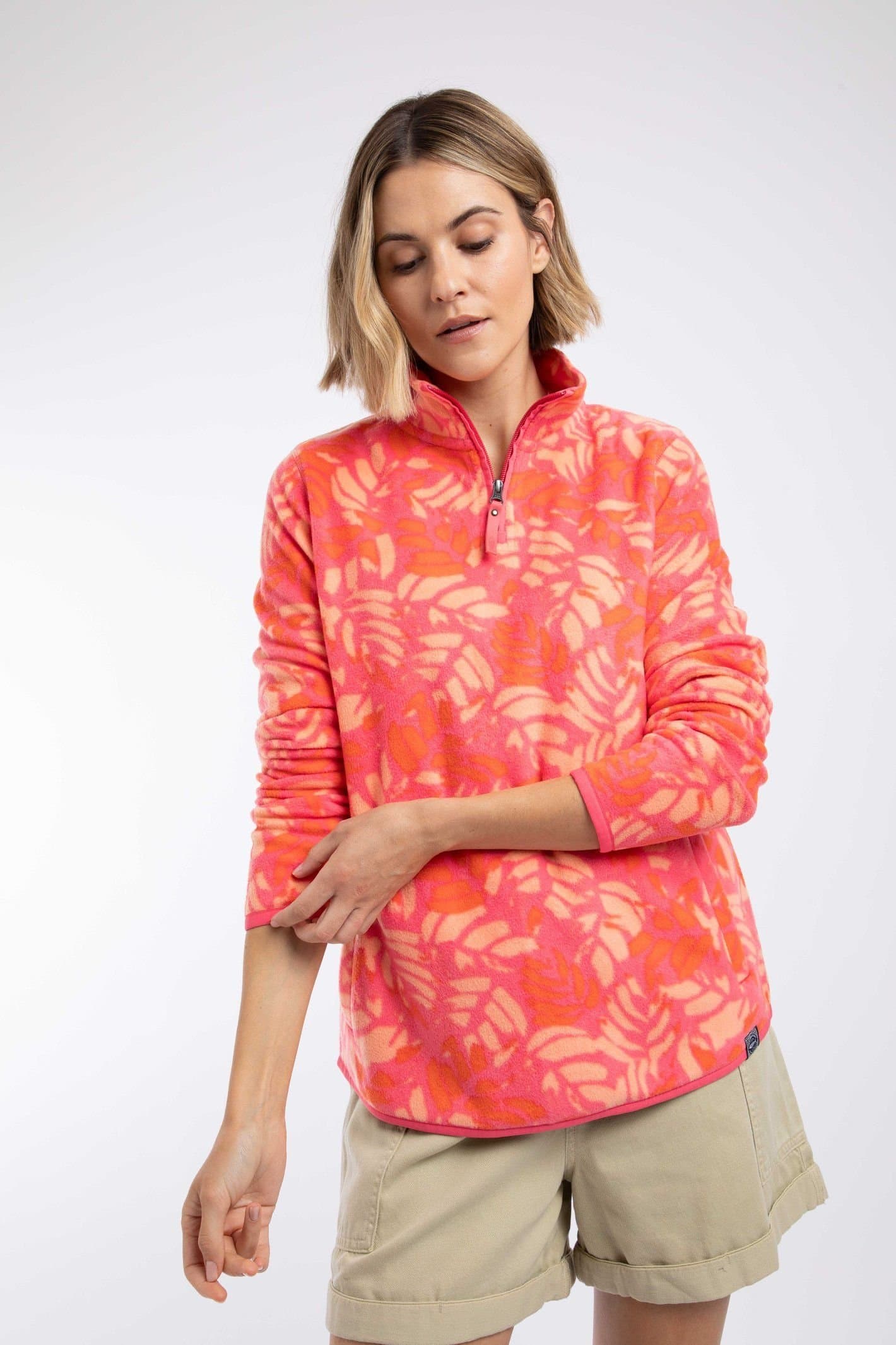 Weird Fish Weird Fish Women's Rory 1/4 Zip Printed Microfleece in Coral