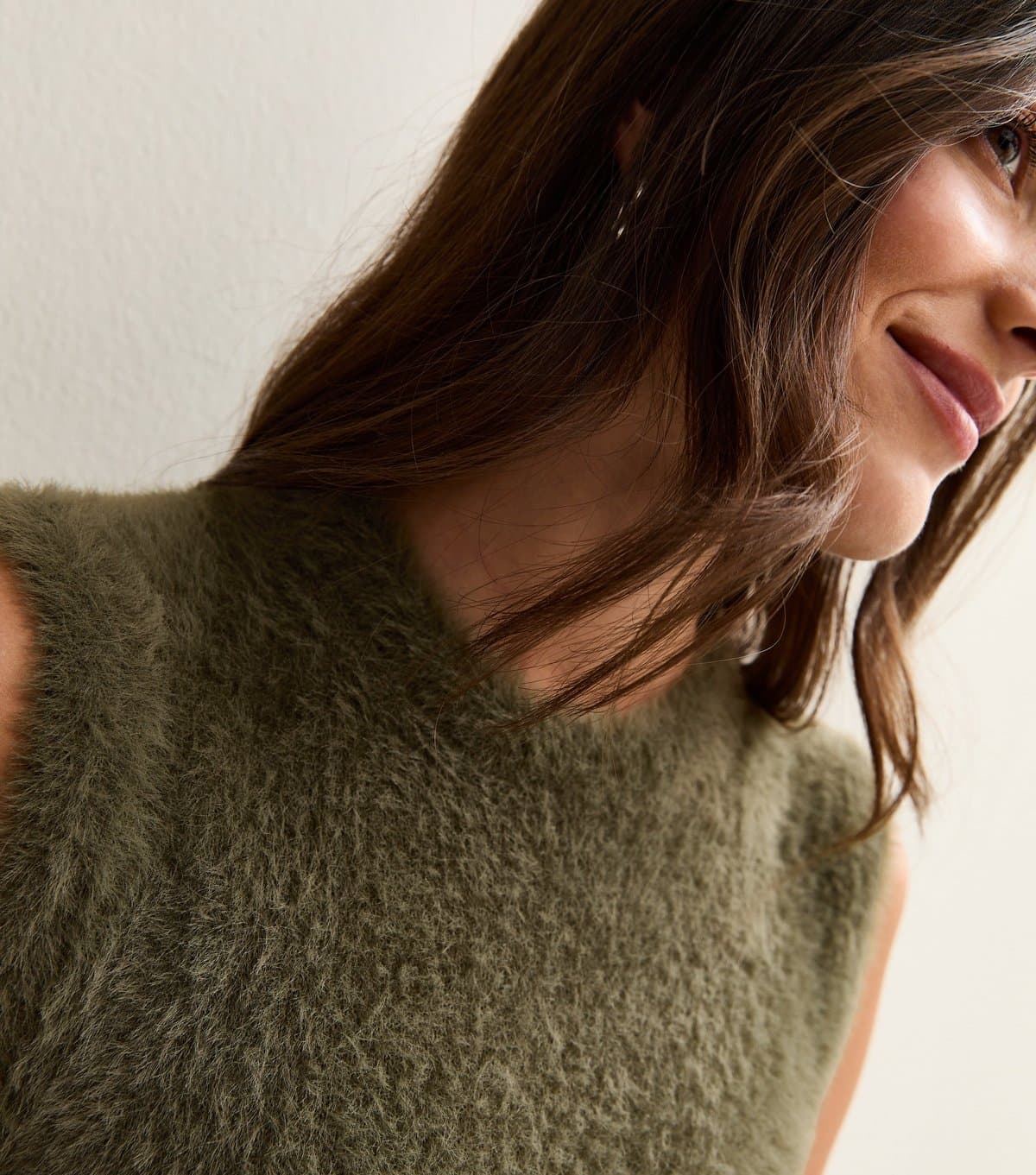 New Look Women's Khaki Fluffy Knit Tank Top New Look