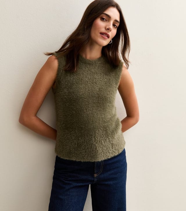 New Look Women's Khaki Fluffy Knit Tank Top New Look - 3