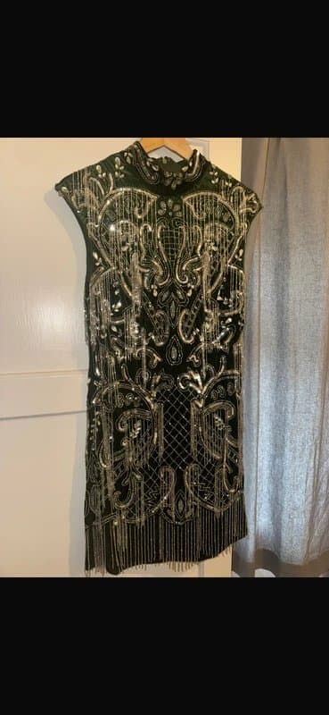 ASOS ASOS luxe embellished beaded sequin velvet green dress 12