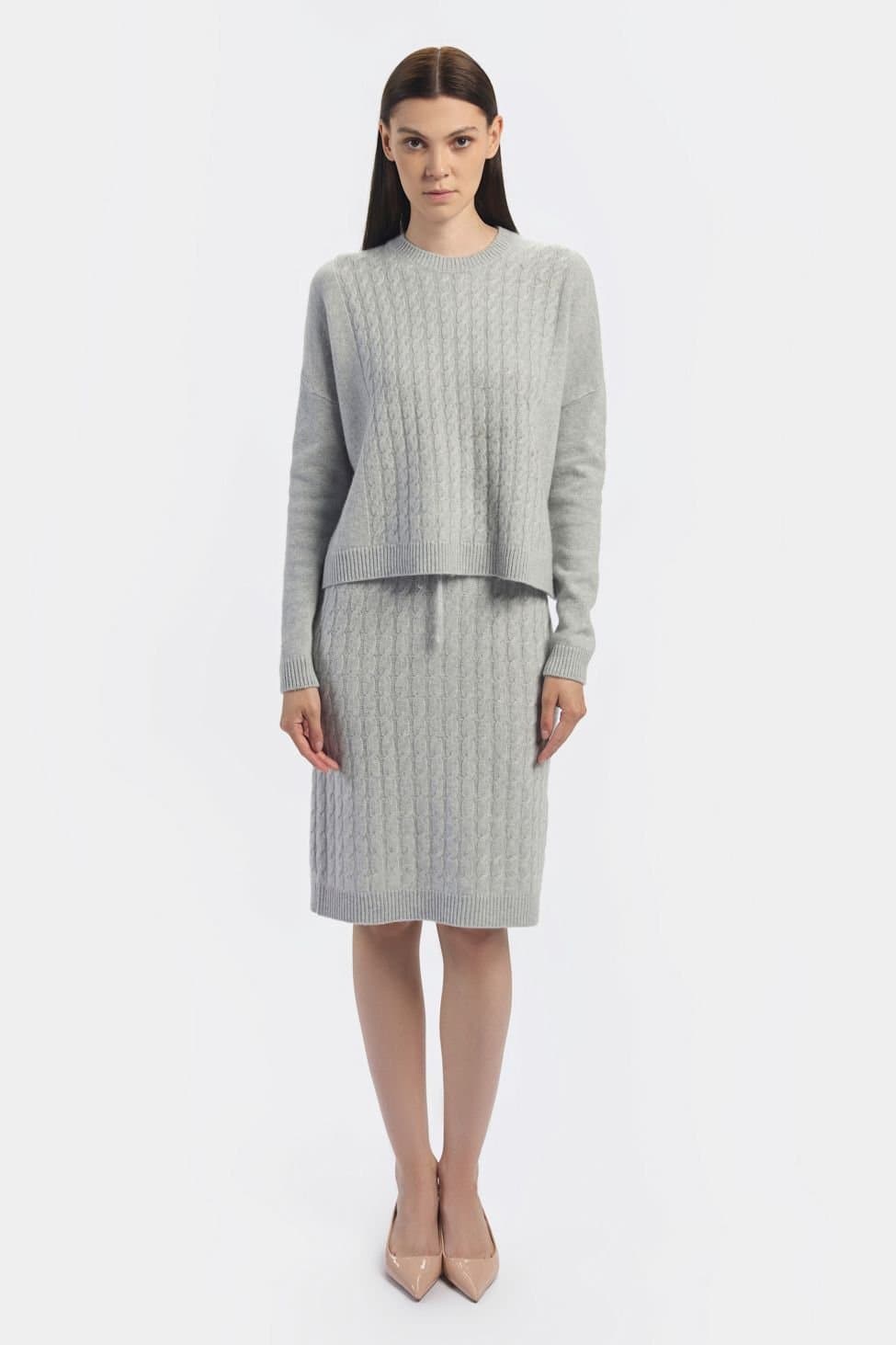 Denner Cashmere Denner Cashmere Light Grey Cable Detail Sweater