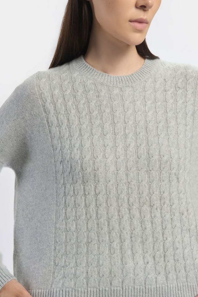 Denner Cashmere Denner Cashmere Women's Cable Detail Sweater in Light Grey - 3