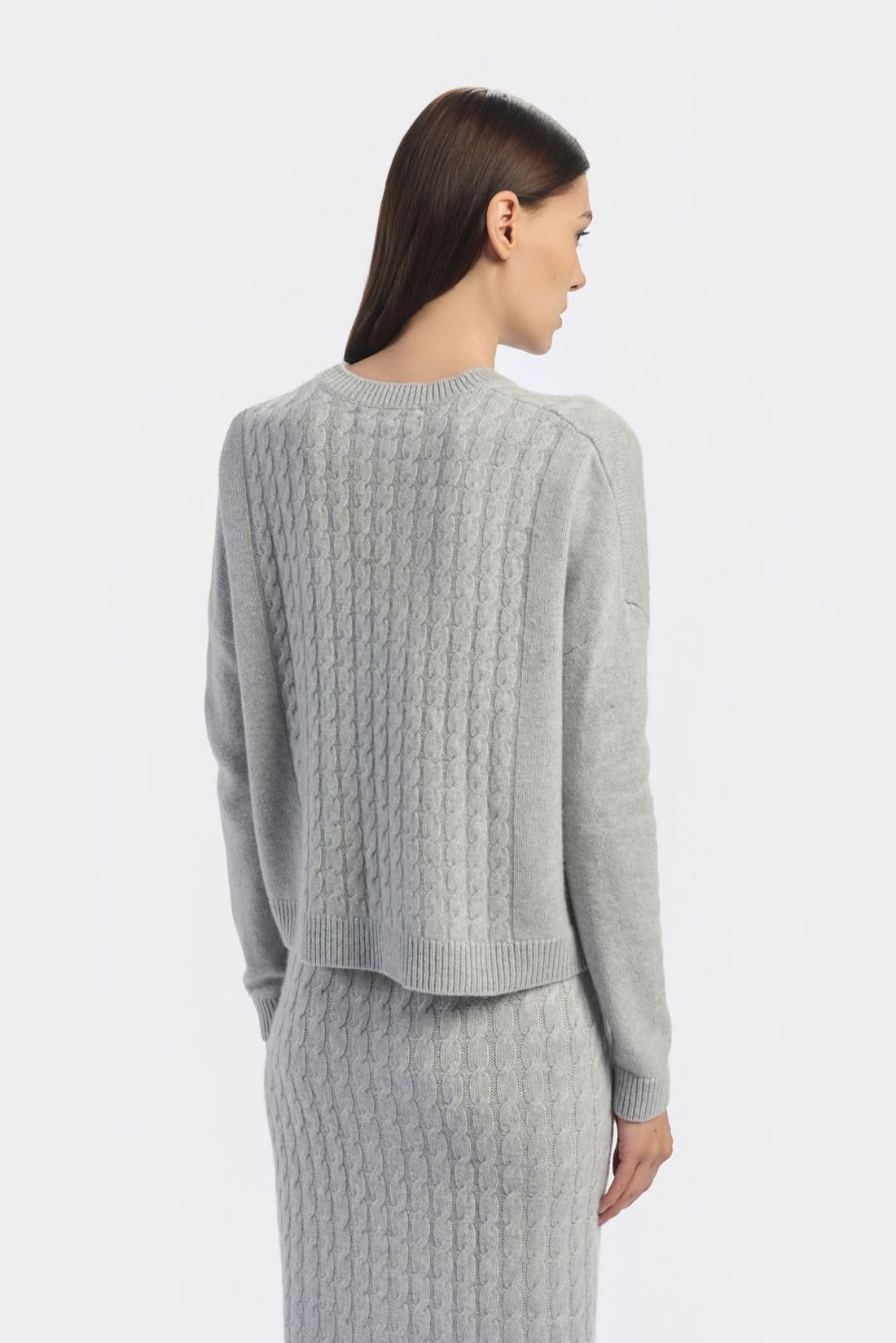 Denner Cashmere Denner Cashmere Women's Cable Detail Sweater in Light Grey - 4