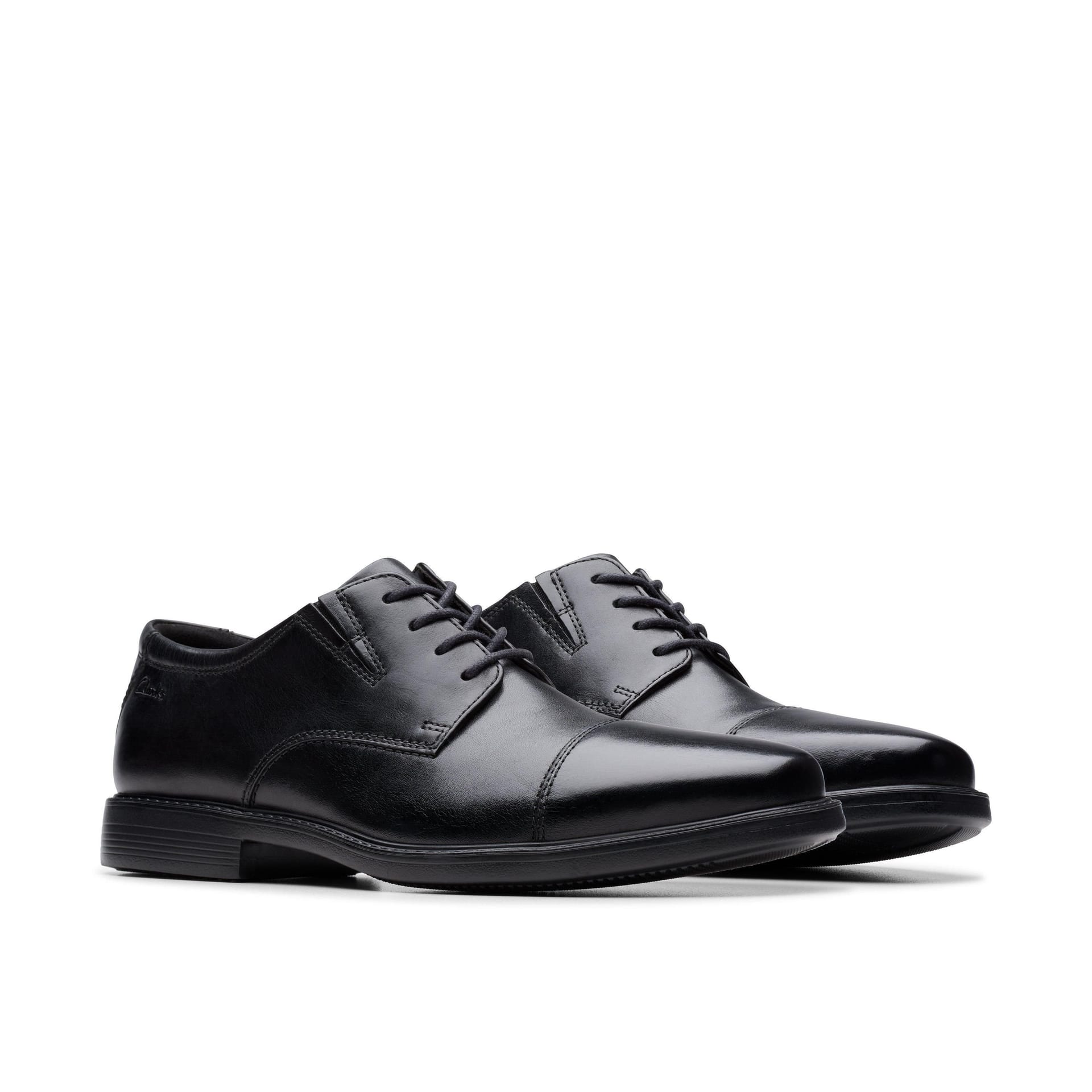 Clarks Clarks Men's Cosgrove Cap Black Leather Derby Shoes, Lace Up - 4