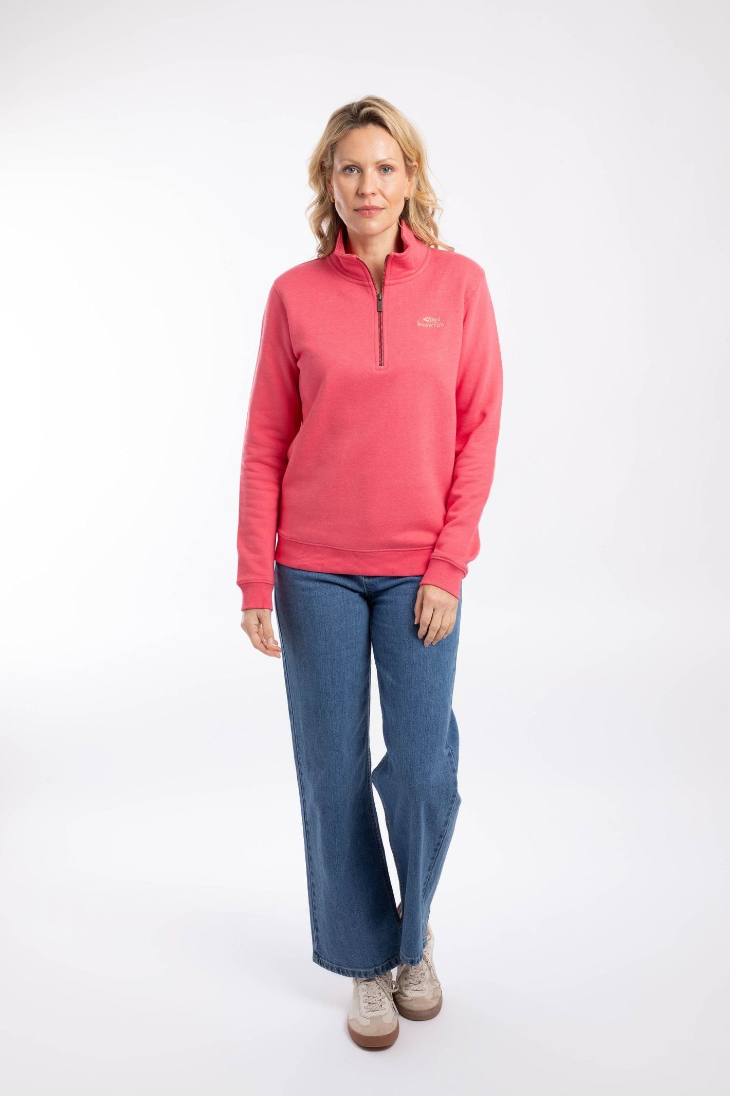 Weird Fish Weird Fish Women's Avery 1/4 Zip Sweatshirt in Coral - 4
