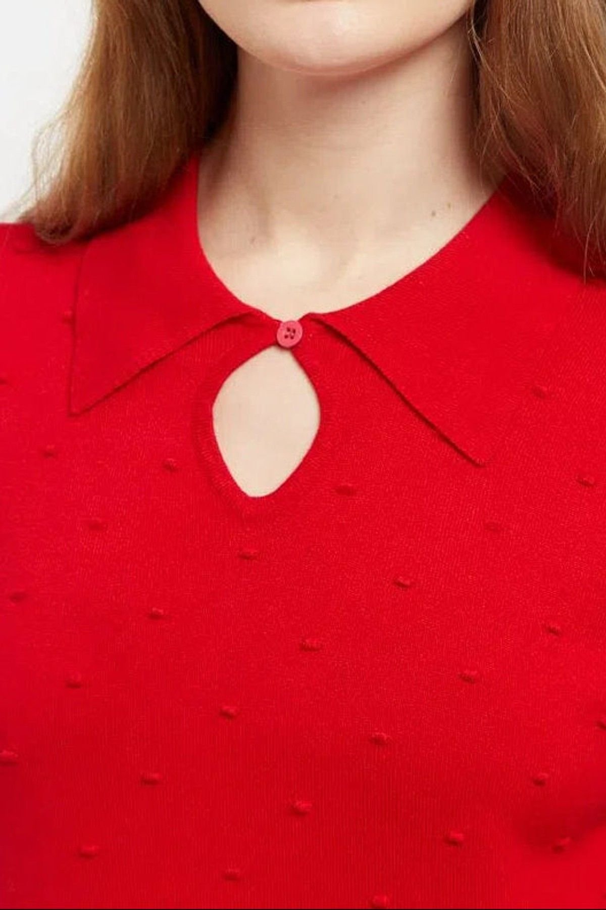 Louche Louche Women's Josephina Raindrops Textured Short Sleeve Collared Sweater Red - 3