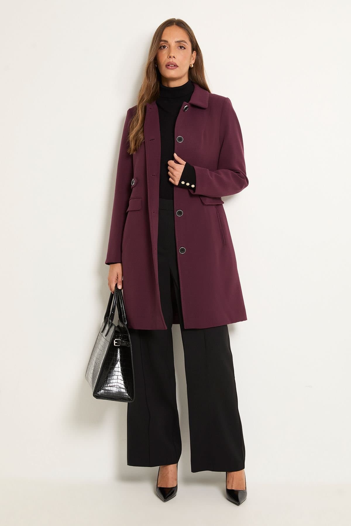 Wallis Wallis Women's Double Crepe Pea Coat in Wine