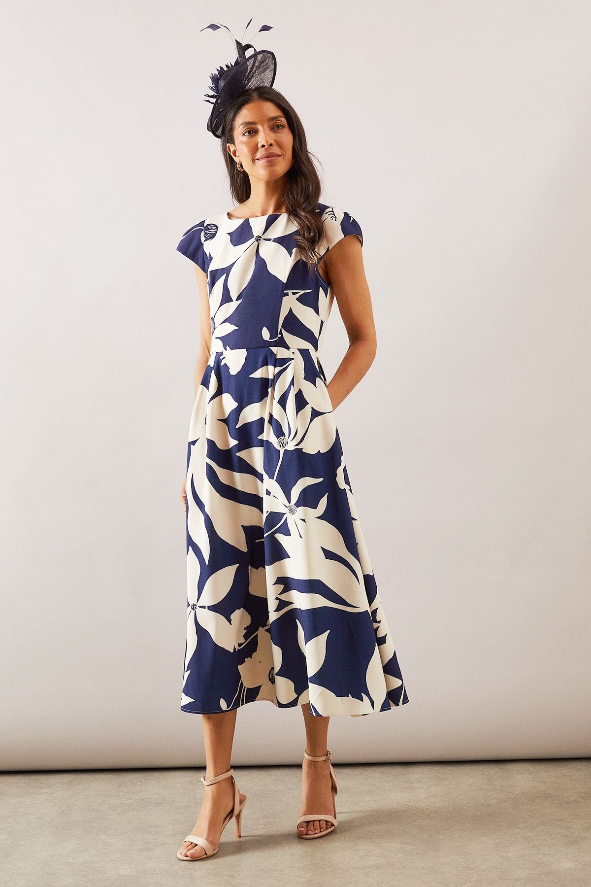 Wallis Wallis Women's Floral Ottoman Fit & Flare Midi Dress in Navy - 2