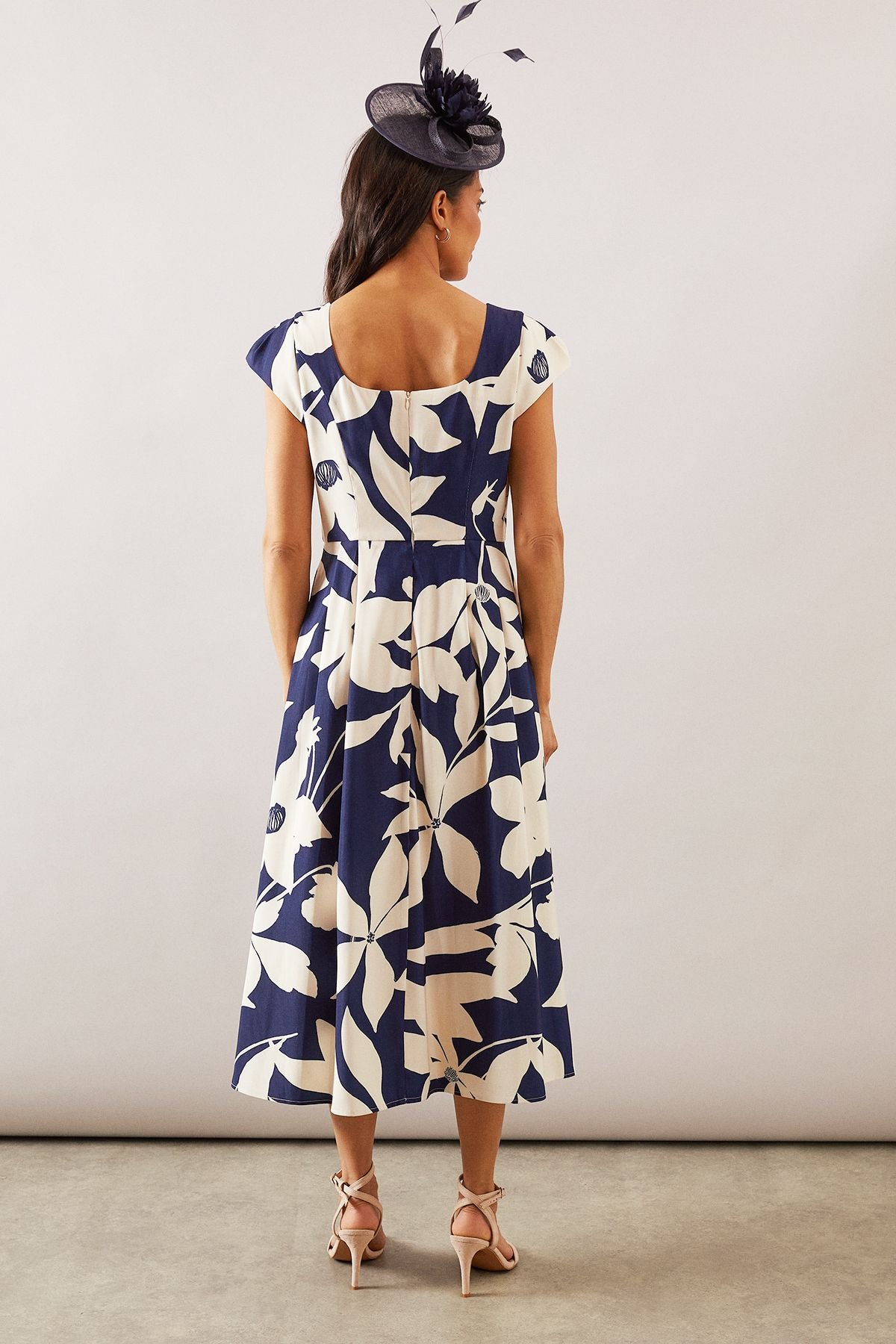 Wallis Wallis Women's Floral Ottoman Fit & Flare Midi Dress in Navy - 3