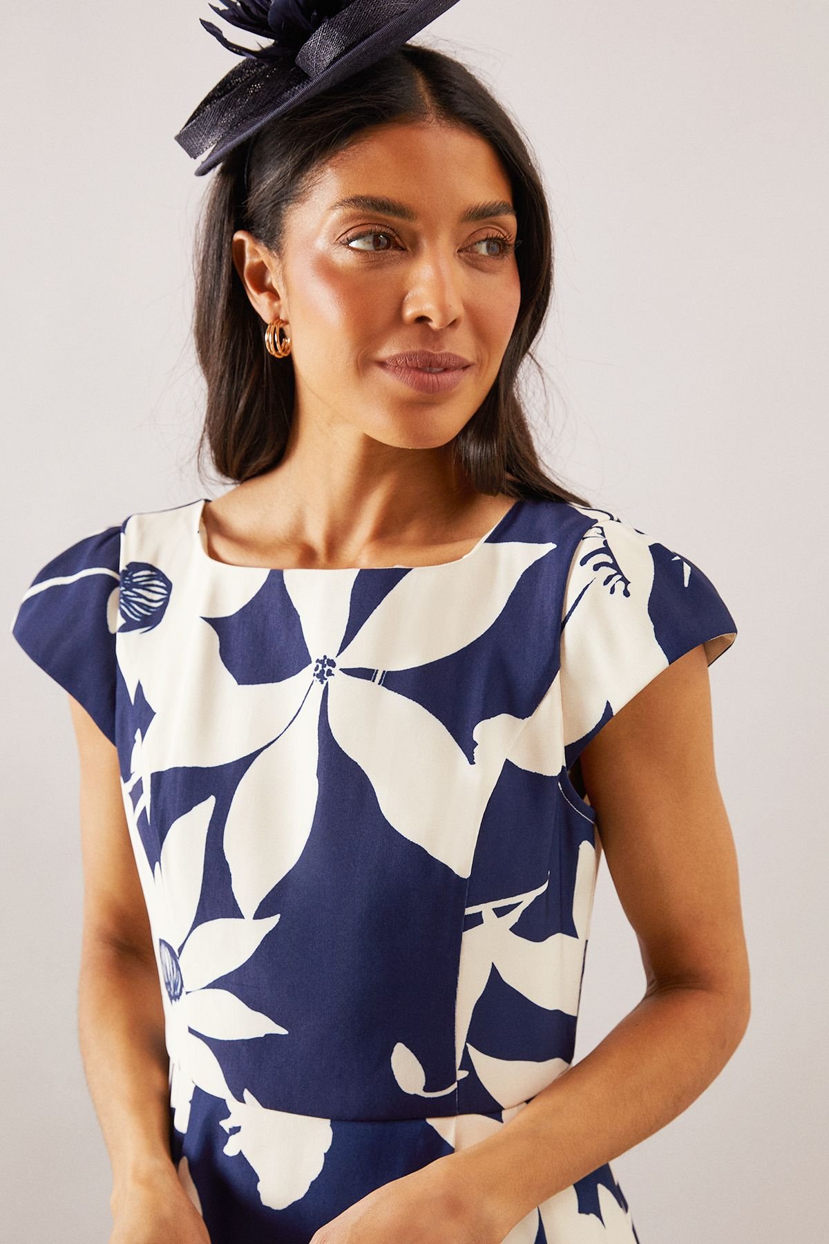 Wallis Wallis Women's Floral Ottoman Fit & Flare Midi Dress in Navy - 4