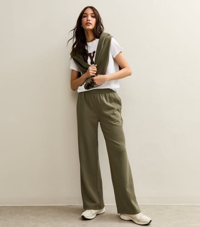 New Look Women's Khaki Elasticated Waist Wide Leg Joggers New Look - 3