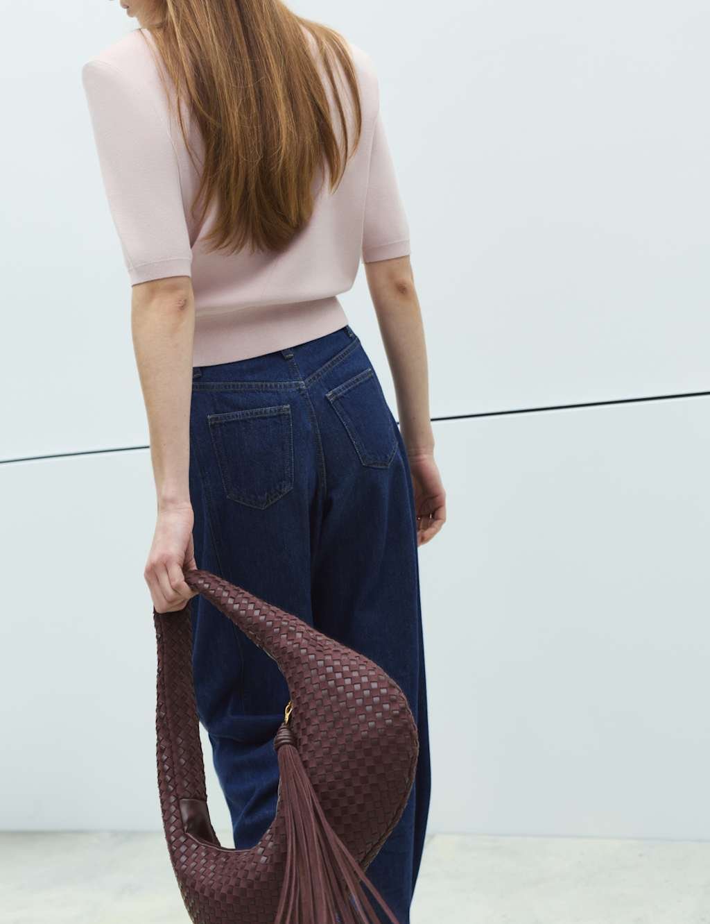 Marks & Spencer M&S Collared Slim Fit Cropped Knitted Top Dusted Pink - 3