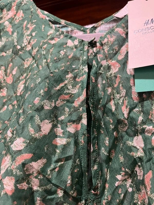 H&M Conscious Exclusive Green Floral Sheer Silk-Lyocell Top