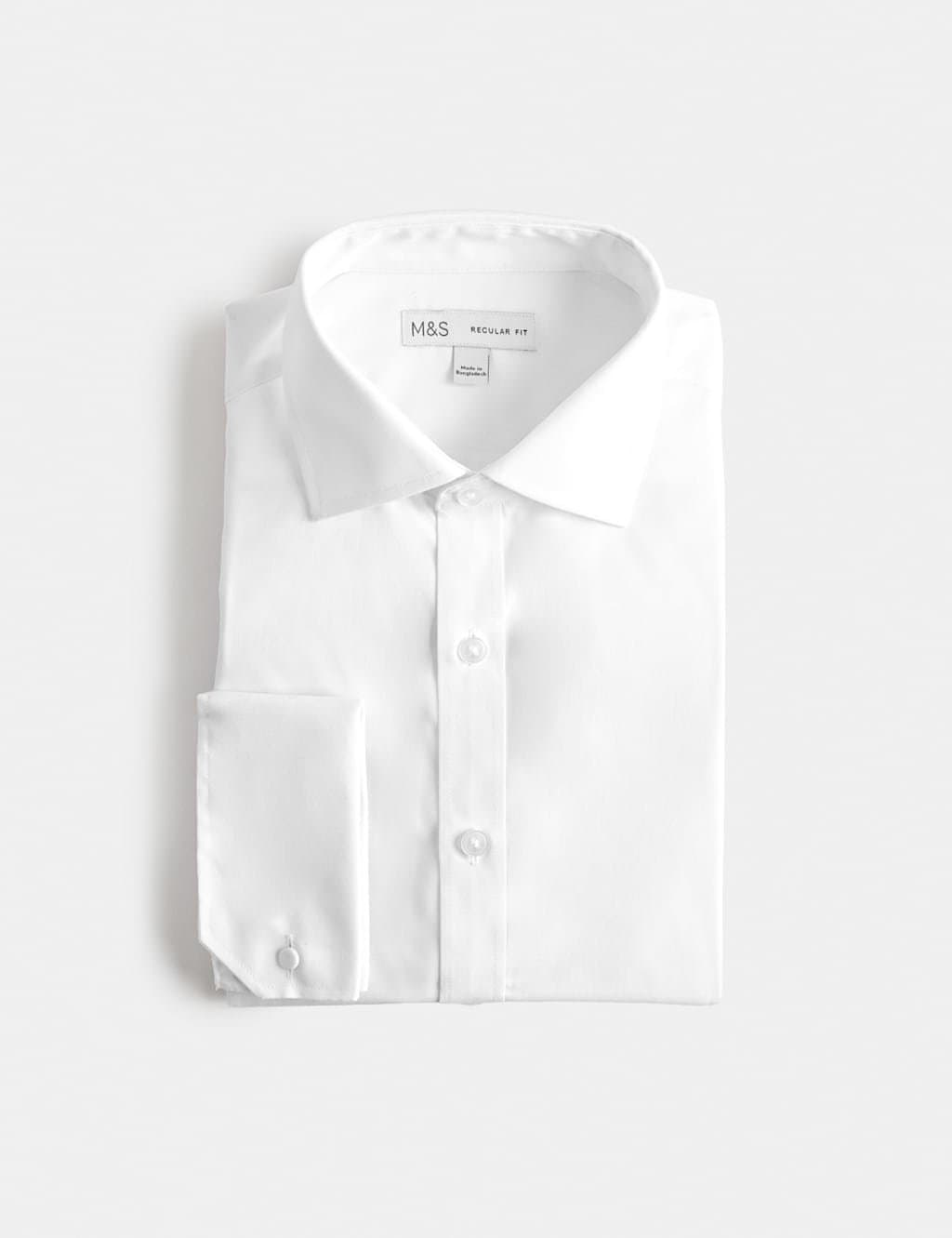 Marks & Spencer M&S Regular Fit Cotton Blend Double Cuff Shirt White