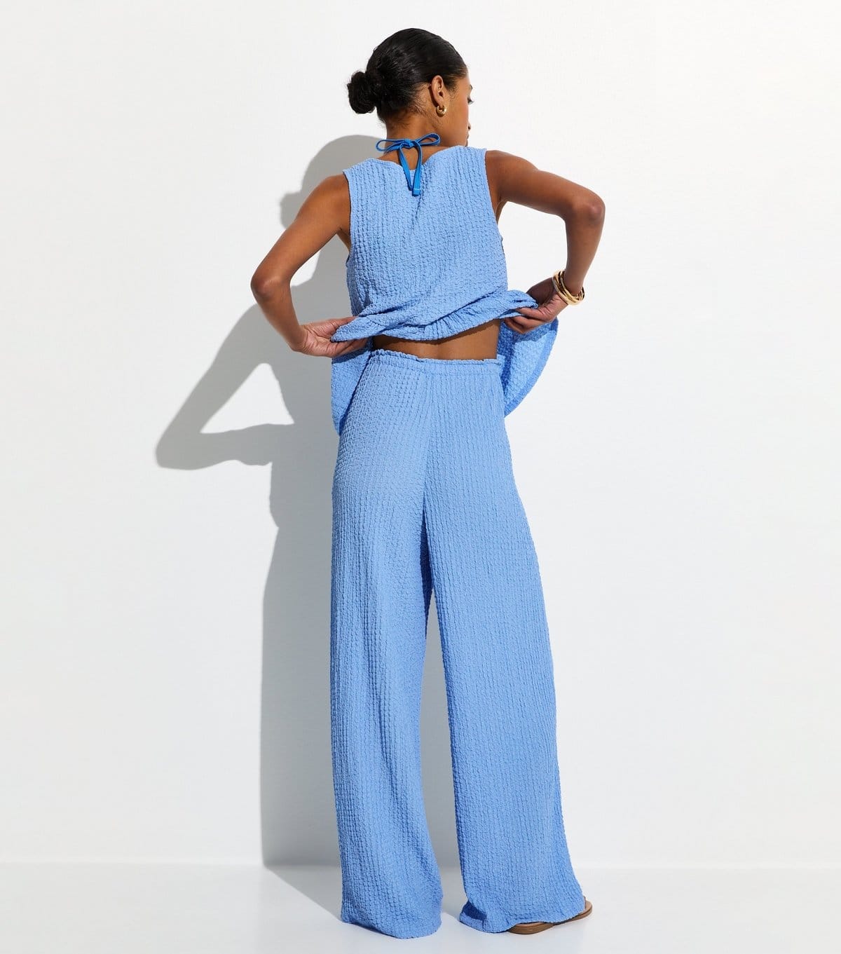 New Look Women's Light Blue Textured Jersey Beach Trouser New Look - 4