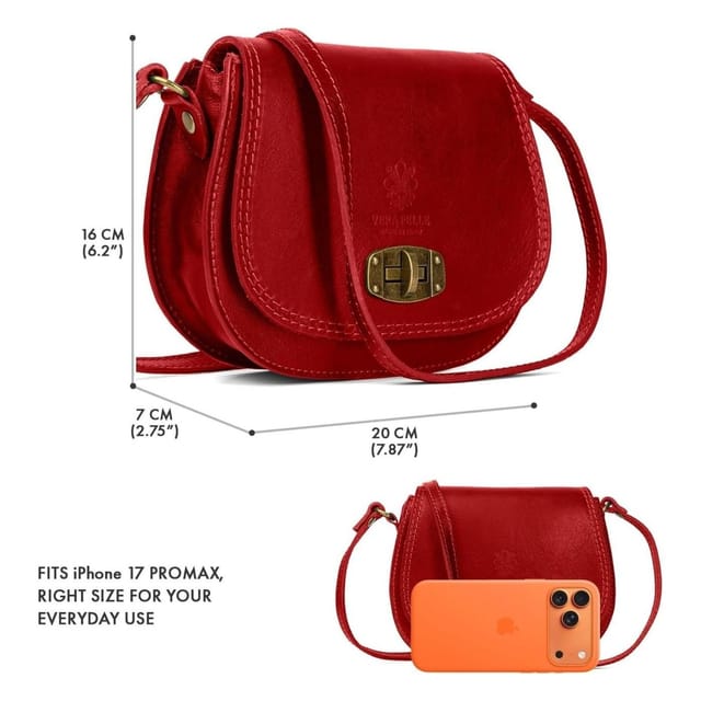 Woodland Leathers Woodland Leathers Women's Women's Italian Leather Crossbody Bag in Red - 3