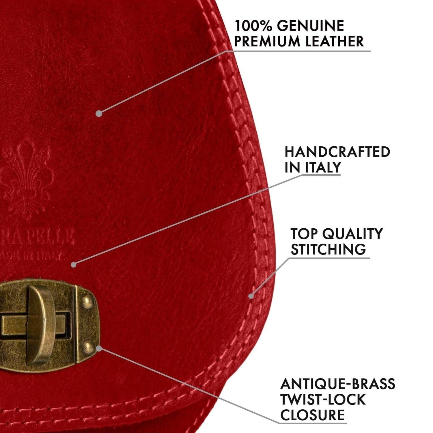 Woodland Leathers Woodland Leathers Women's Women's Italian Leather Crossbody Bag in Red - 4