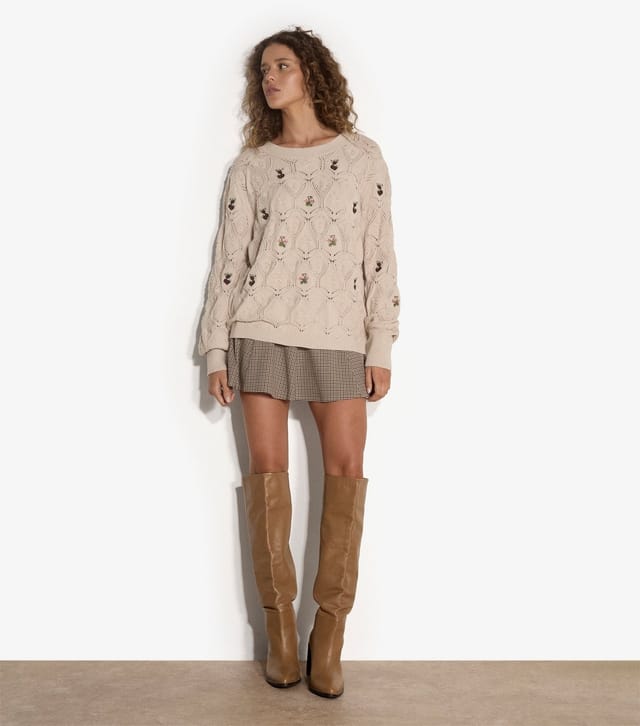 Apricot Women's Stone Pointelle Knit Floral Embroidered Jumper Apricot New Look - 2