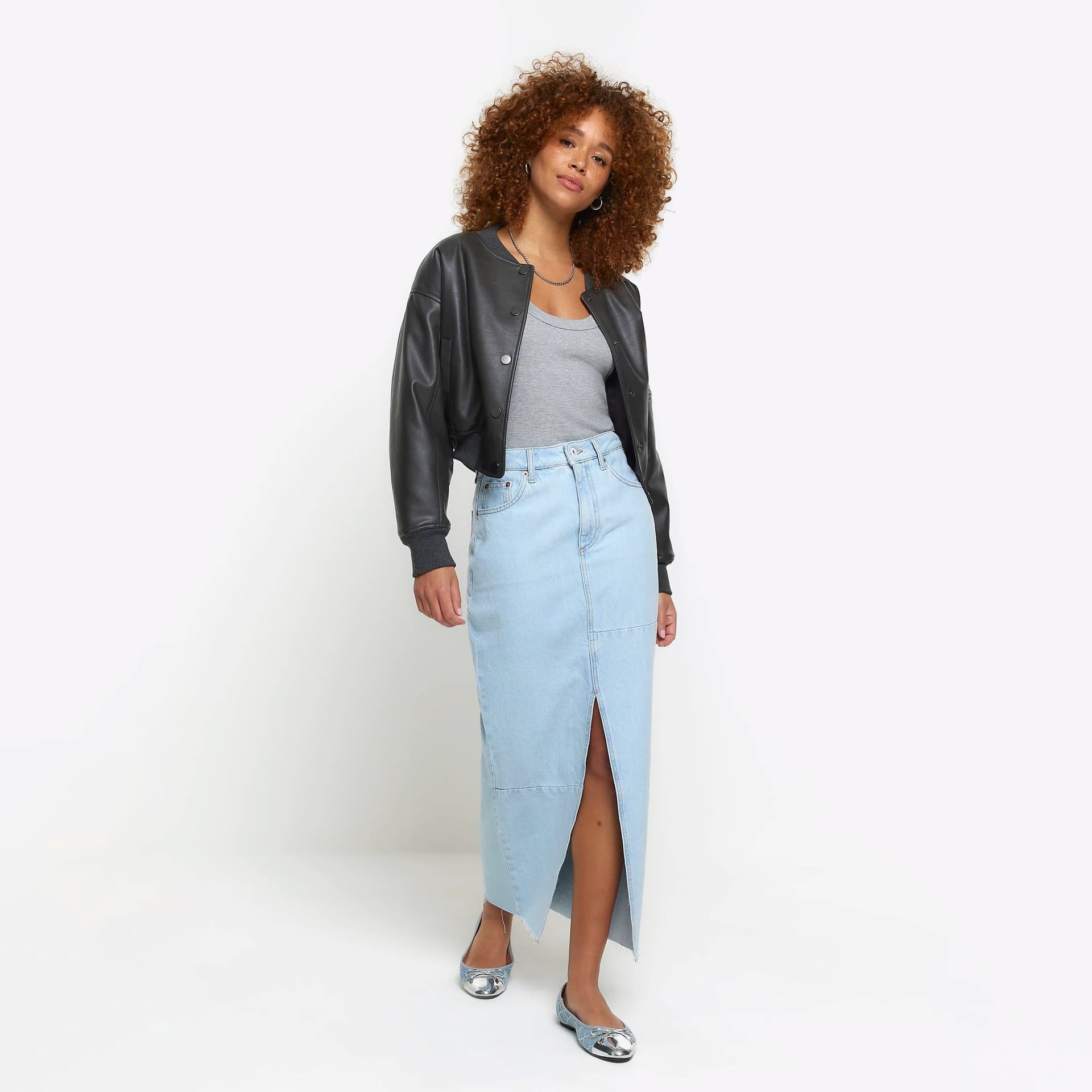 Kind Society River Island Womens Blue Seamed Denim Maxi Skirt