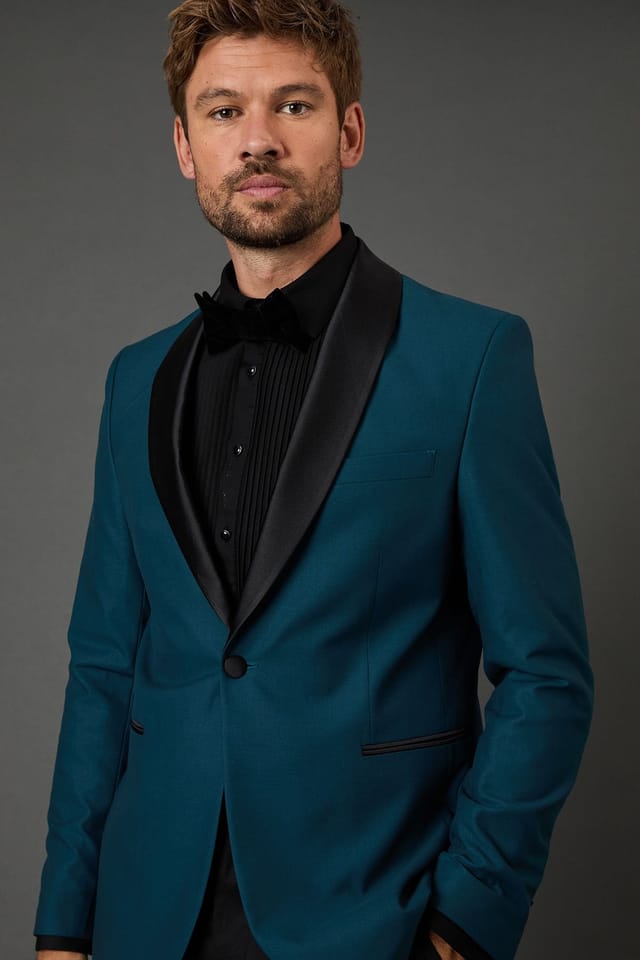 Burton Burton Men's Teal Shawl Collar Slim Fit Tuxedo Jacket - 2