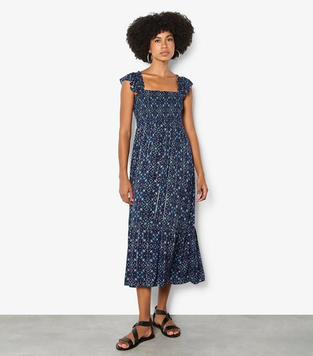 Apricot Women's Blue Floral Ruffled Strap Midi Dress Apricot New Look - 2