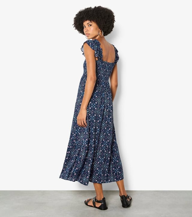 Apricot Women's Blue Floral Ruffled Strap Midi Dress Apricot New Look - 3