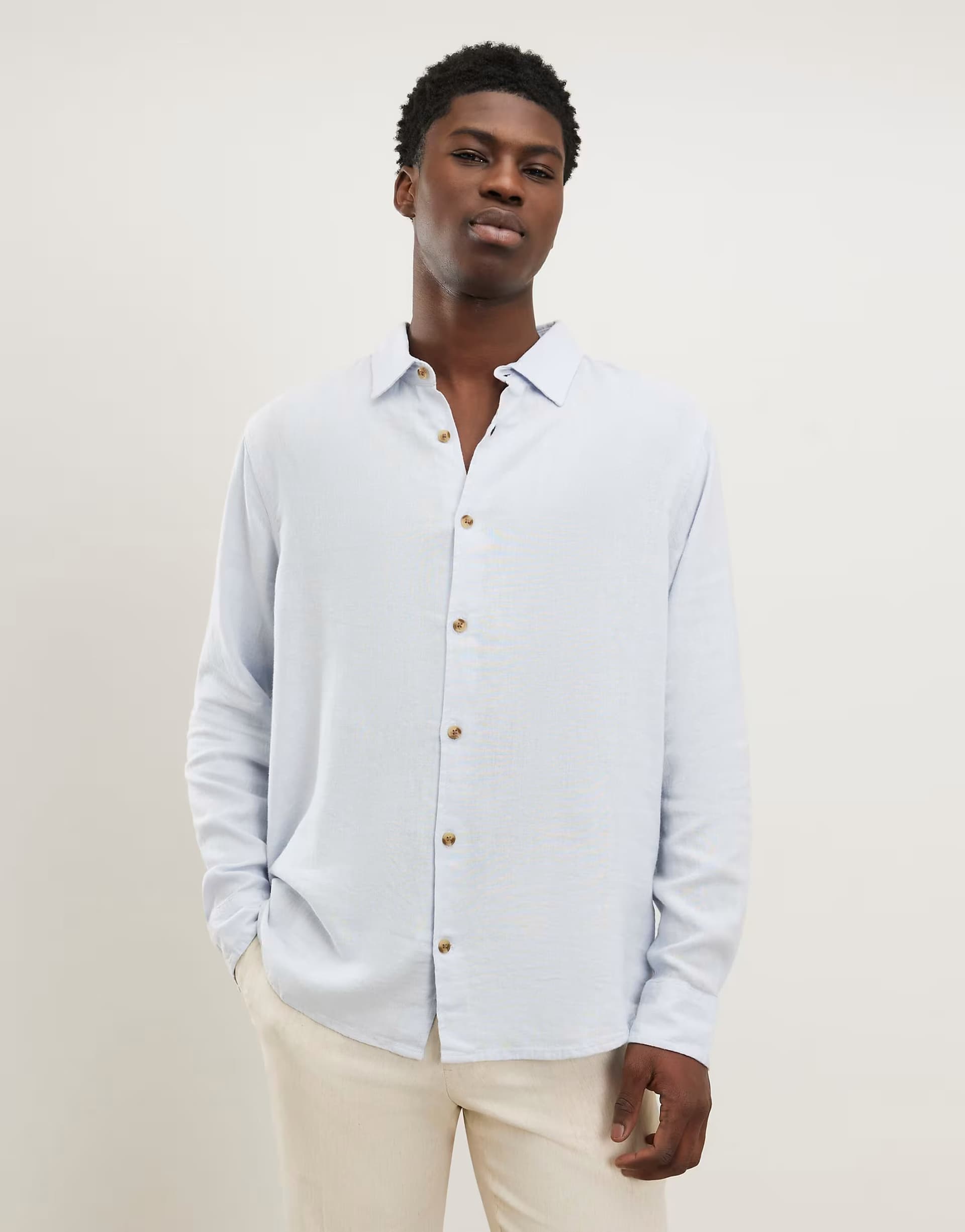 ASOS ASOS River Island Regular Fit Linen Shirt in Light Blue