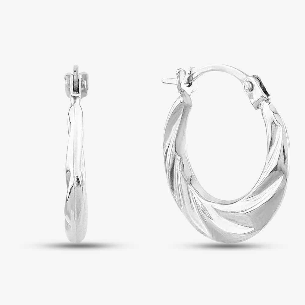 T.H.Baker T.H.Baker Women's 9ct White Gold Twist Creole Hoop Earrings 5.53.3799 in Silver - 1