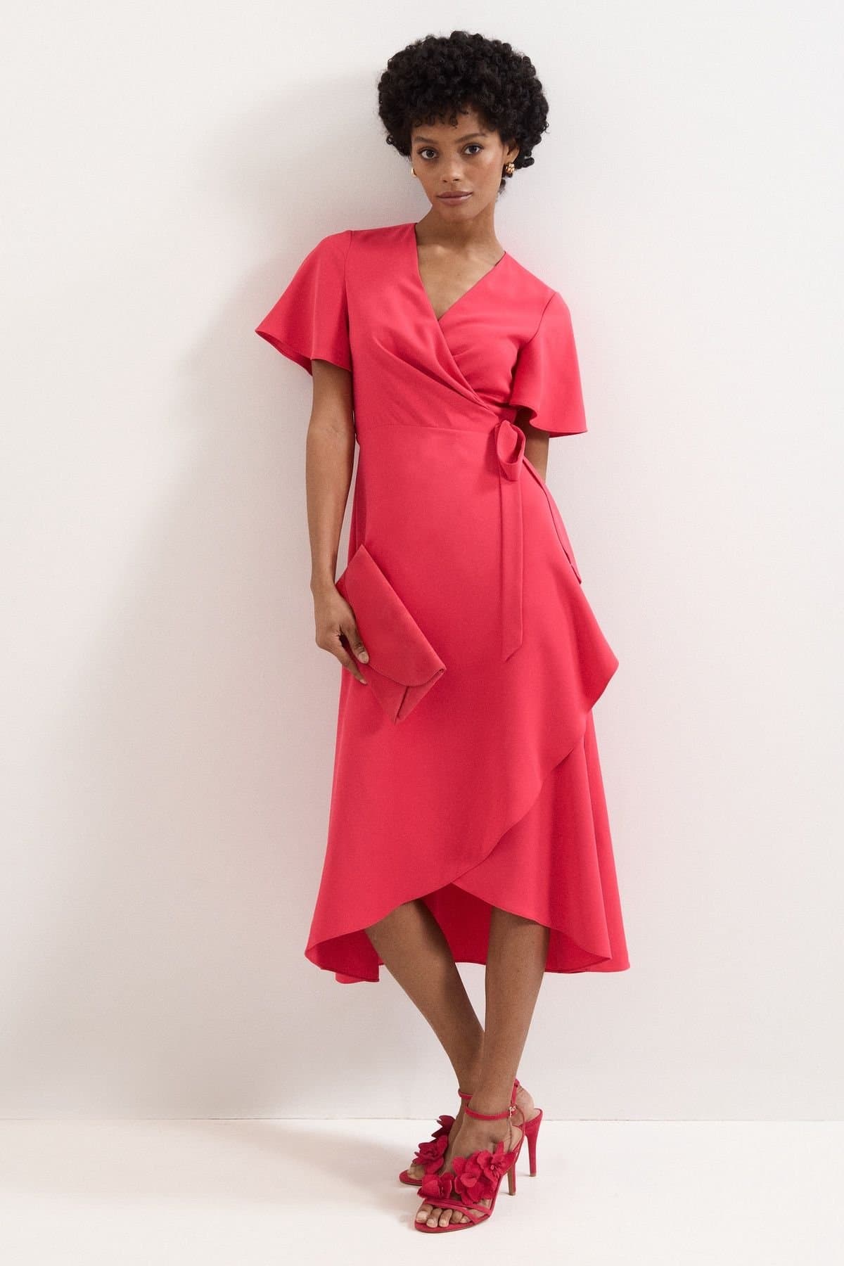 Phase Eight Phase Eight Women's Julissa Short Sleeve Wrap Midi Dress in Bright Pink