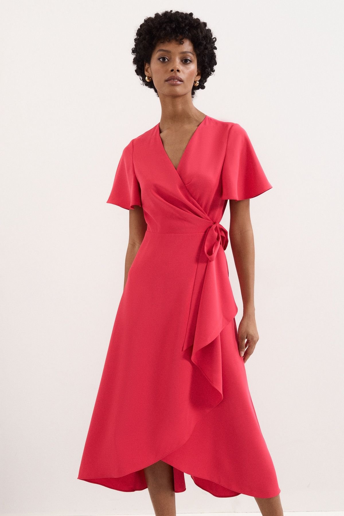 Phase Eight Phase Eight Women's Julissa Short Sleeve Wrap Midi Dress in Bright Pink - 3