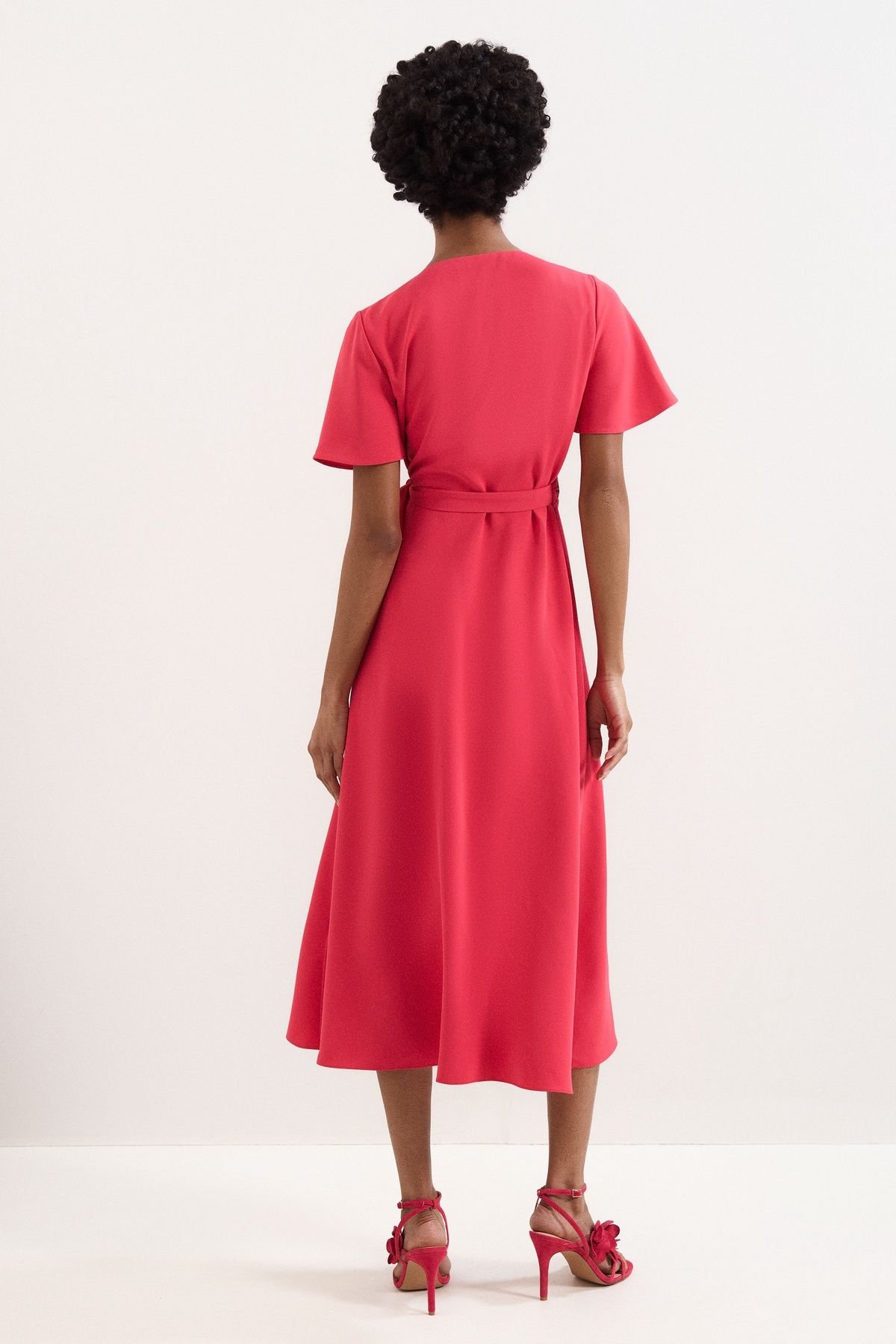 Phase Eight Phase Eight Women's Julissa Short Sleeve Wrap Midi Dress in Bright Pink - 4