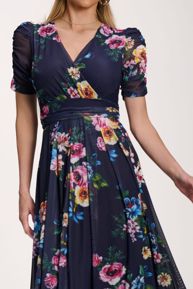 Jolie Moi Jolie Moi Women's Petite Mesh Print Dip Hem Maxi Dress - 3