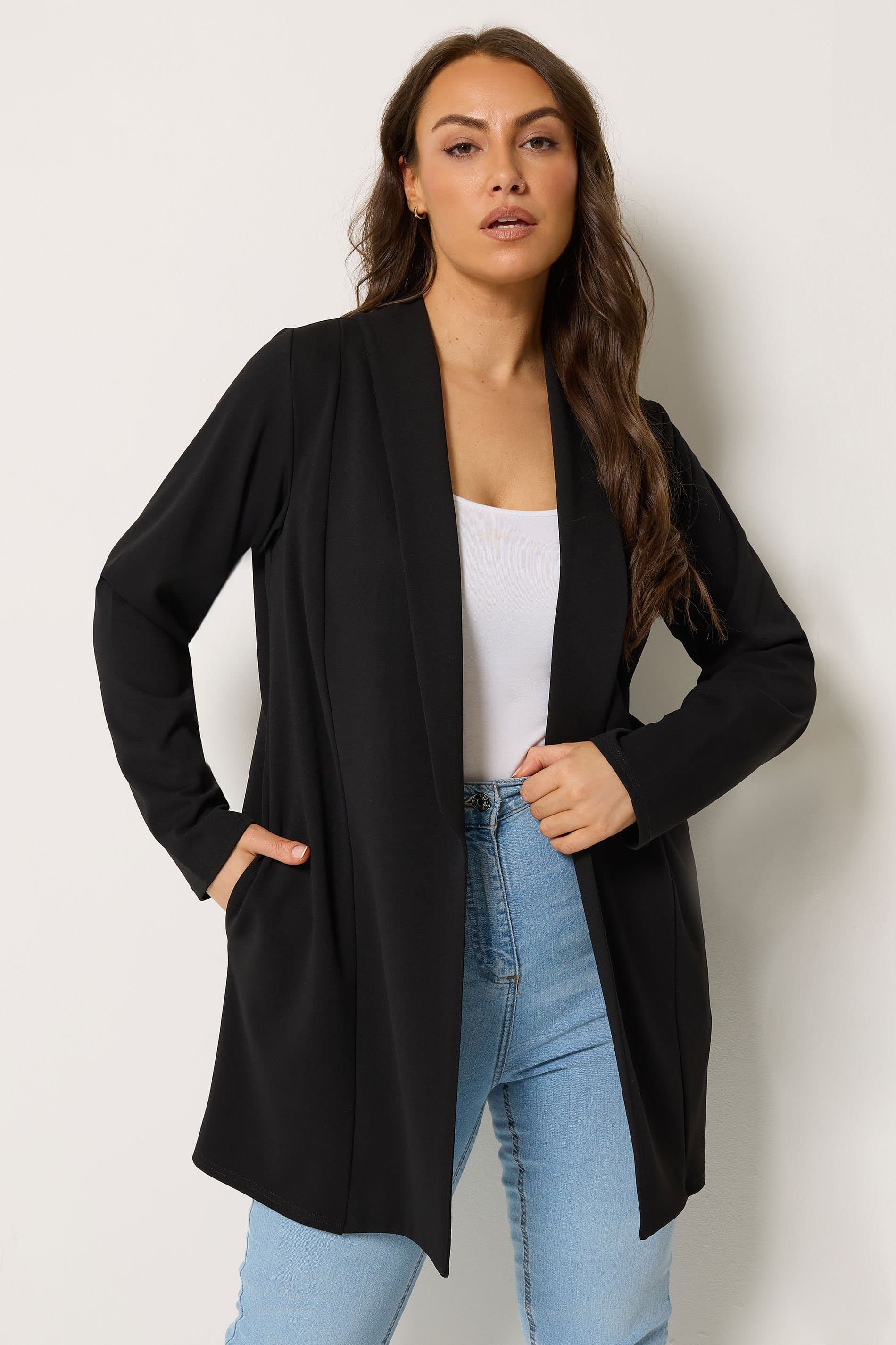 Yours Plus Size Black Shawl Collar Scuba Blazer