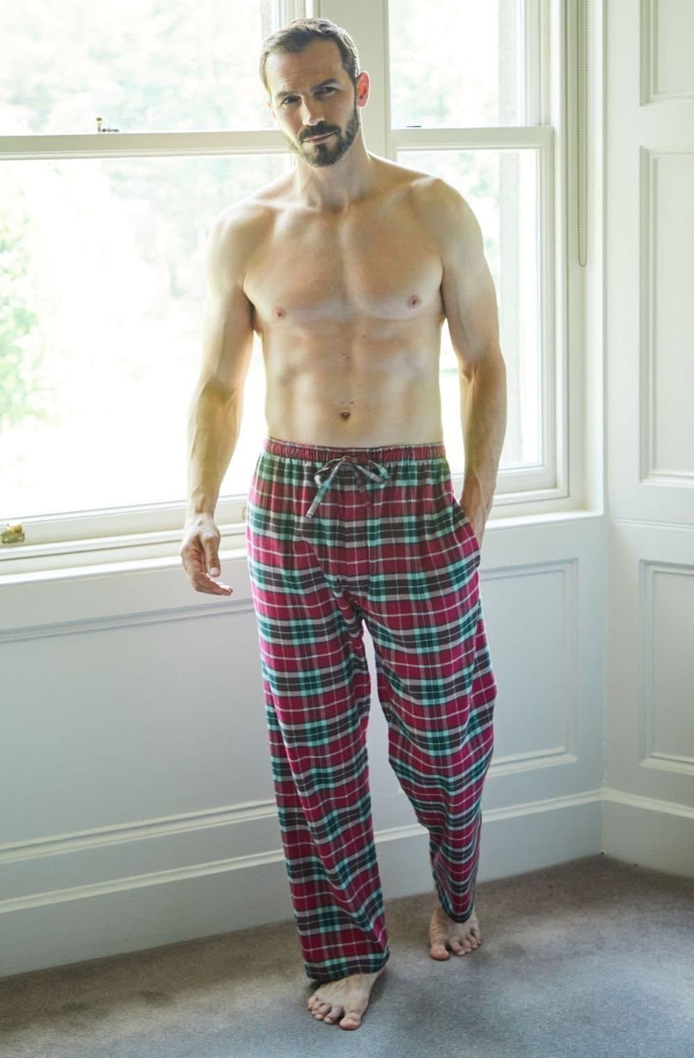 British Boxers British Boxers Men's "Gaia" Tartan Brushed Cotton Pyjama Trousers in Burgundy