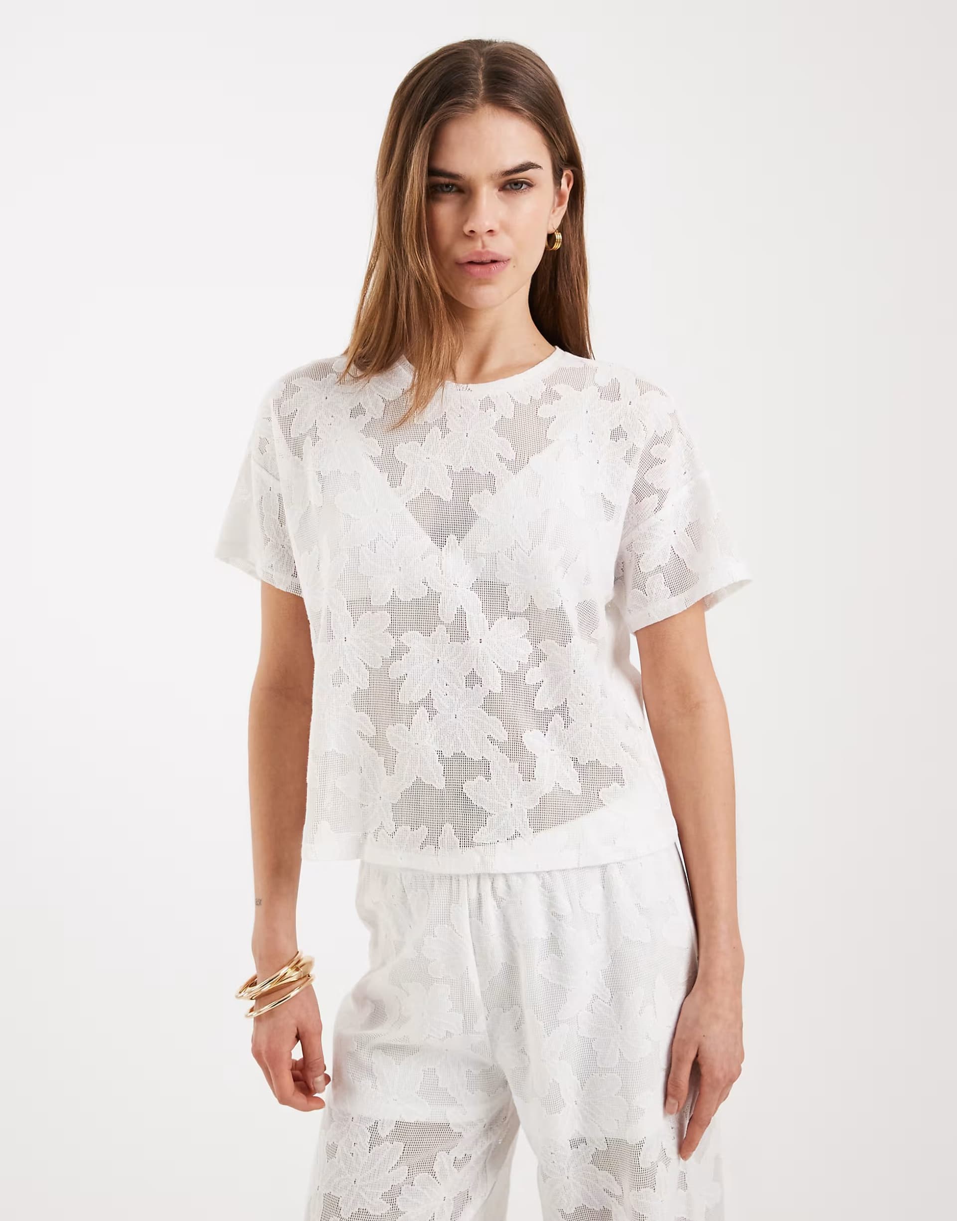 ASOS ONLY boxy lace t-shirt co-ord in white