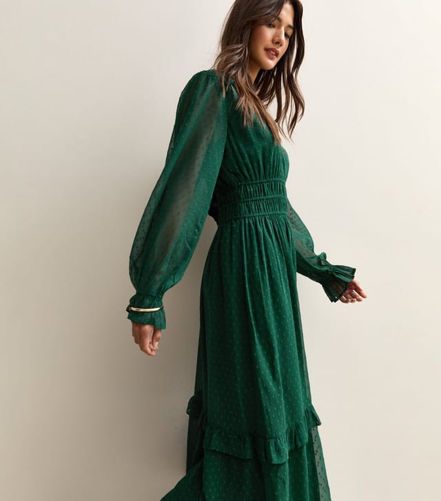 New Look Women's Dark Green Dobby Ruched Waist Midi Dress New Look - 2
