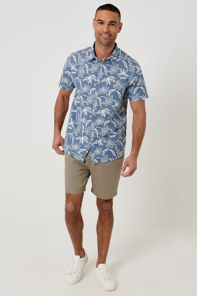 Threadbare Threadbare Men's Tropical Print Cotton Short Sleeve Shirt in Blue - 3