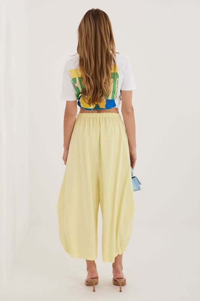 Love Lace Love Lace Women's Loose Aladdin Corduroy High Waist Pants in Yellow - 3