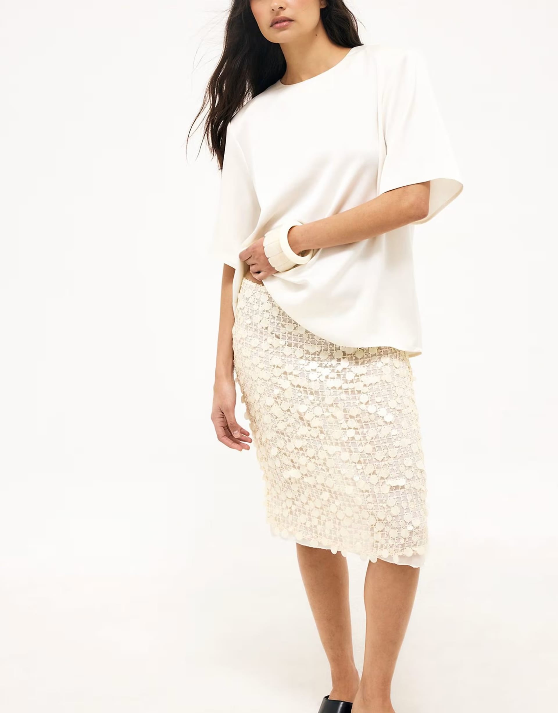 ASOS Light Yellow Sequin Knee-Length Skirt