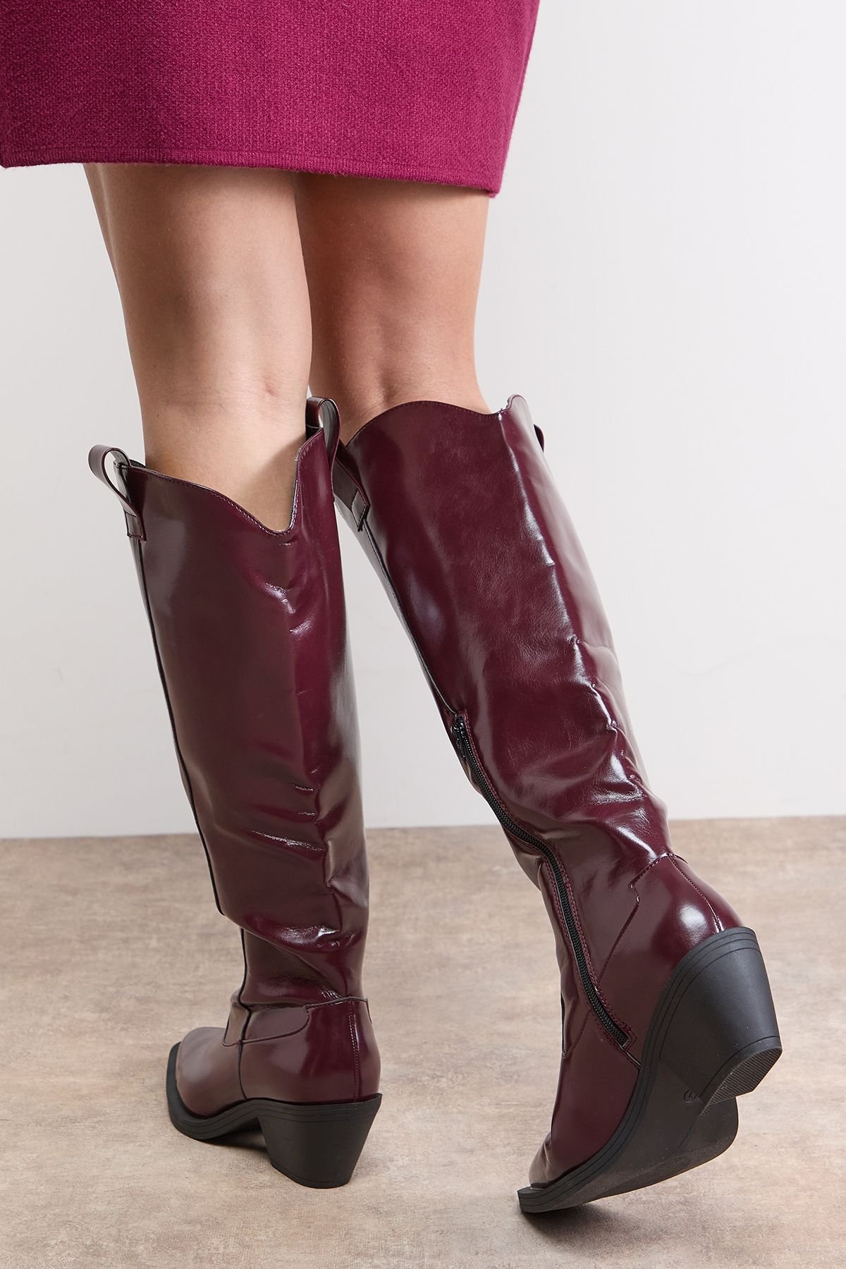 Oasis Oasis Women's Cassidy Faux Leather Western Knee Boots in Cherry - 4