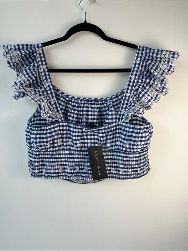 New Look New look - embroidered checked top cropped - size 16 - blue