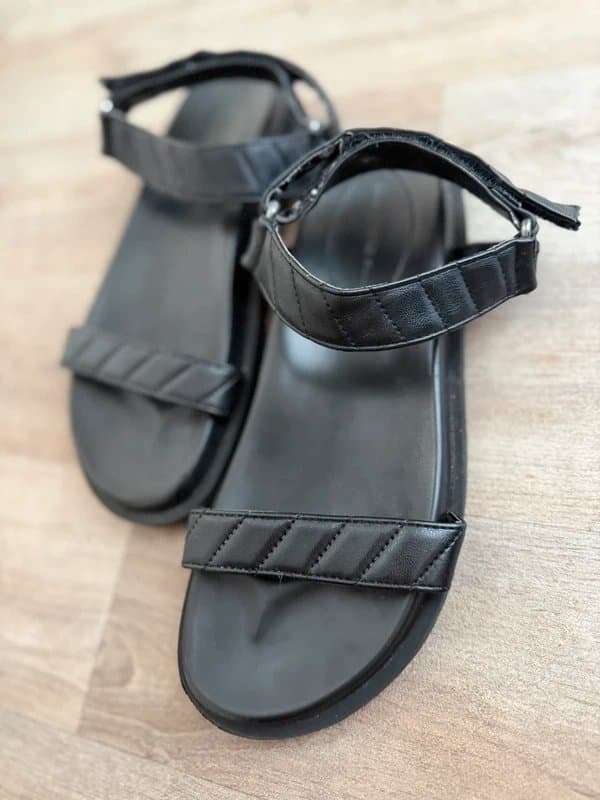 Bershka Bershka Black Chunky Sandals Faux Leather Summer Sliders Shoes Size 7
