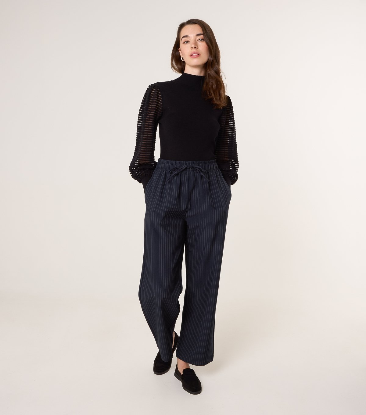 Blue Vanilla Women's Black Mesh Sleeve High Neck Jumper Blue Vanilla New Look - 2