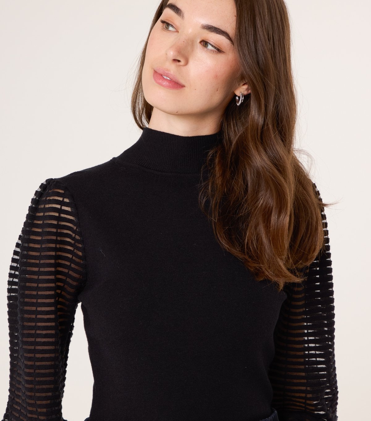 Blue Vanilla Women's Black Mesh Sleeve High Neck Jumper Blue Vanilla New Look - 3