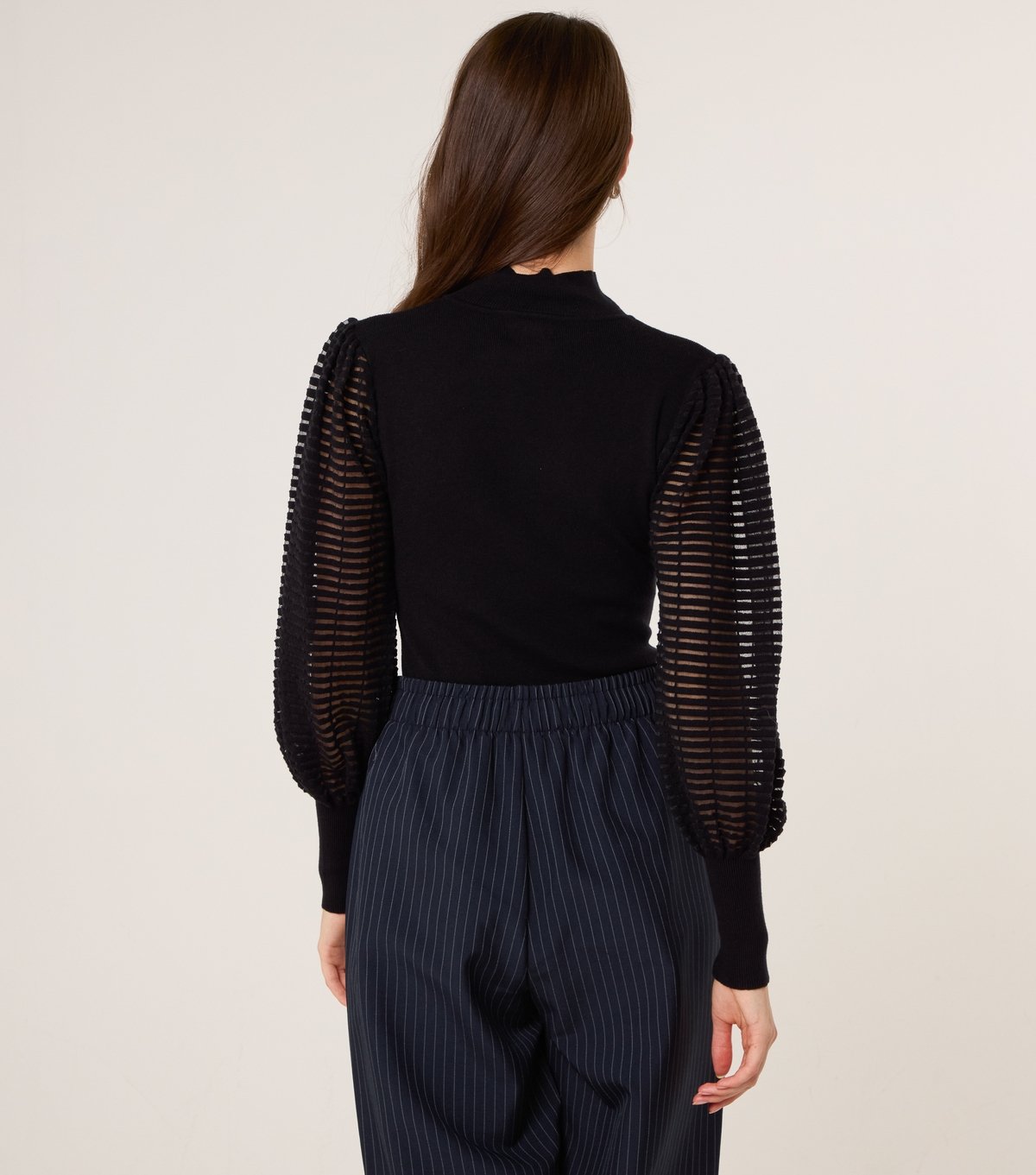 Blue Vanilla Women's Black Mesh Sleeve High Neck Jumper Blue Vanilla New Look - 4