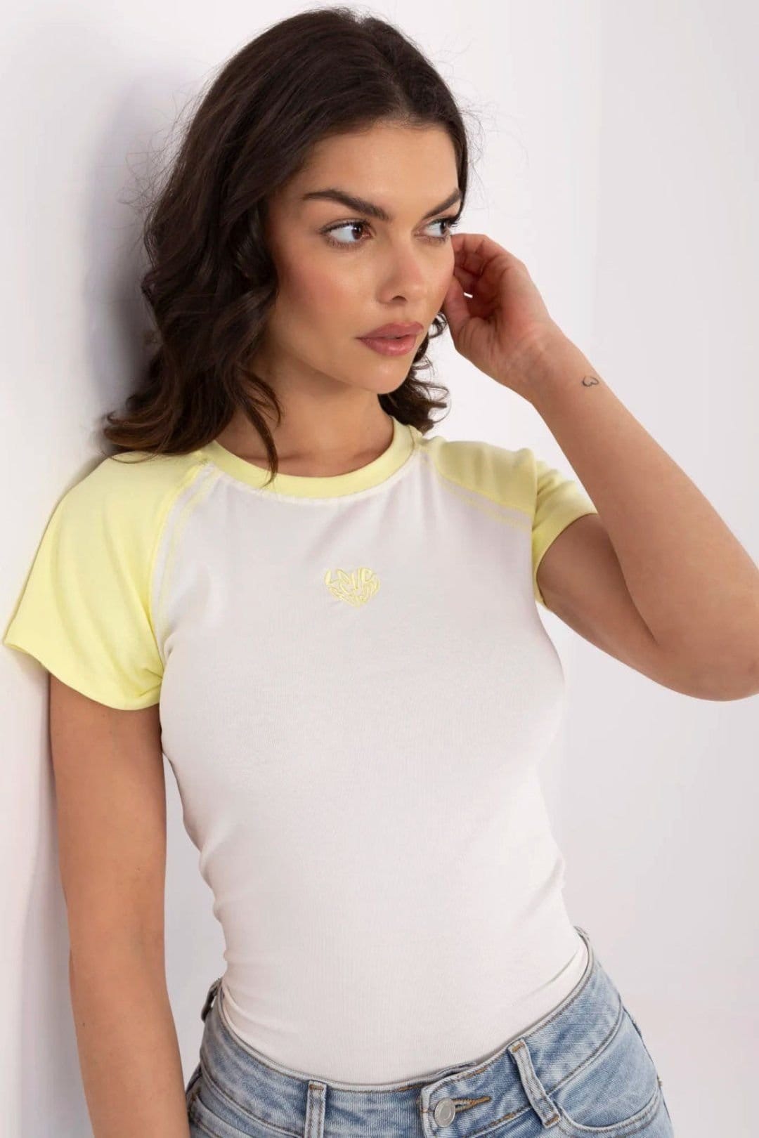 Love Lace Love Lace Women's Soft Ribbed Cotton Heart Print T-Shirt in White - 4