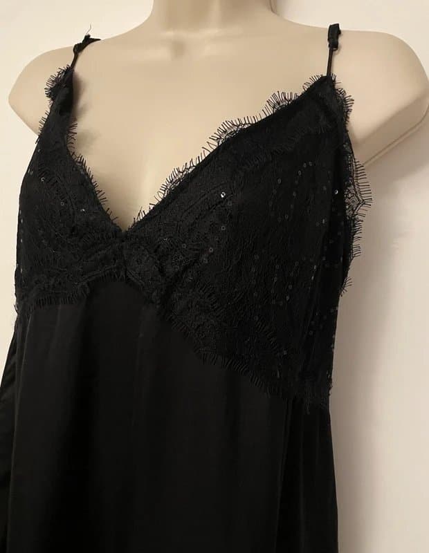 Never Fully Dressed NFD Never Fully Dressed Size 20 Black Satin Embellished Slip Dress Party Evening Occasion BNWT New L