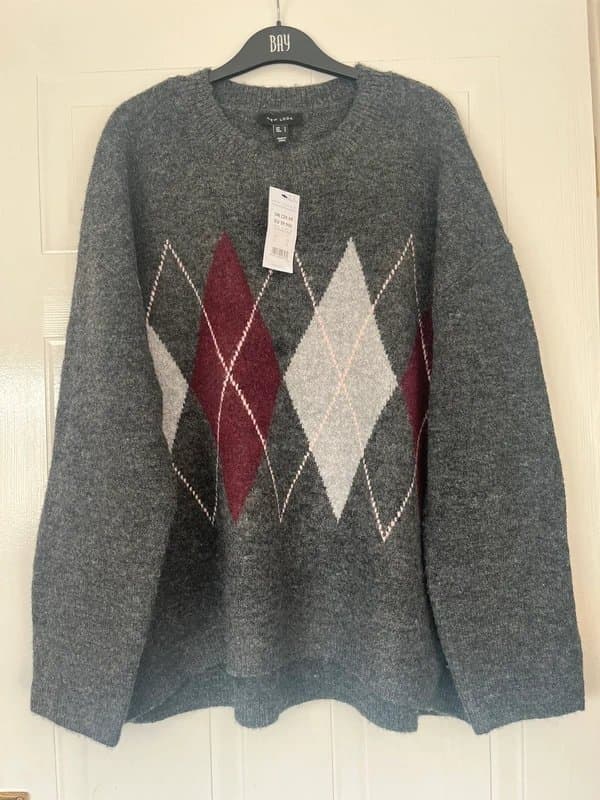 New Look NEW New Look Grey Argyle Print Jumper Size L